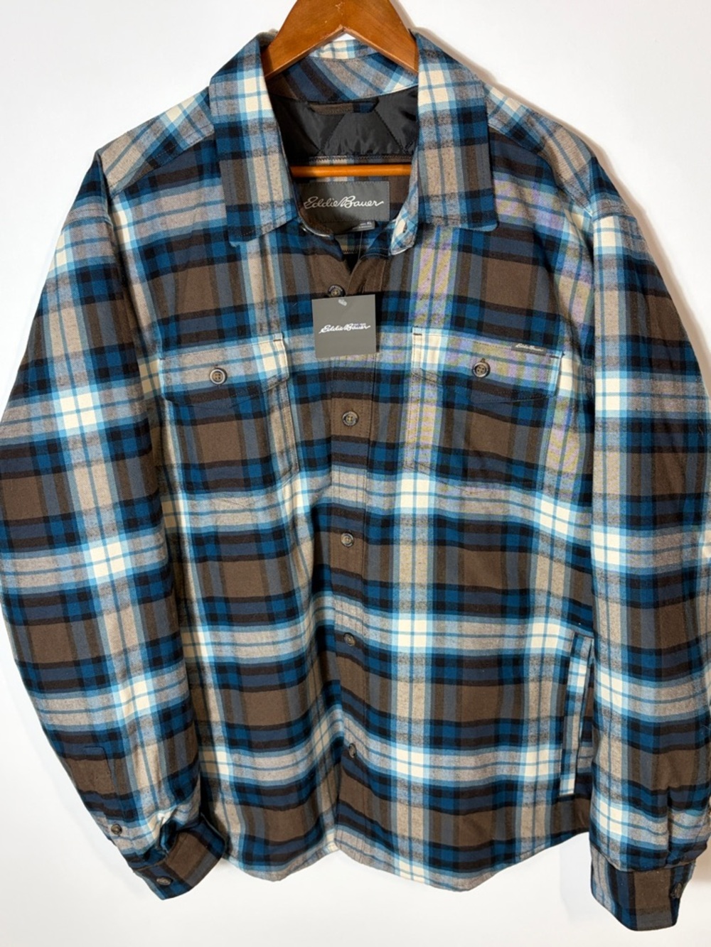 Eddie Bauer Blue & Brown Plaid Flannel Shirt